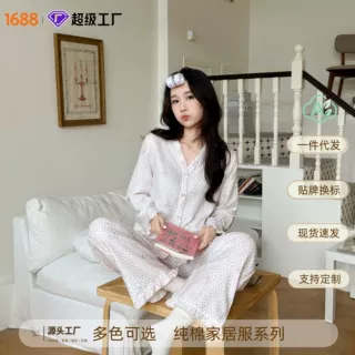 定制纯棉双层纱睡衣女款春秋季韩系薄款透气全棉棉纱可外穿家居服