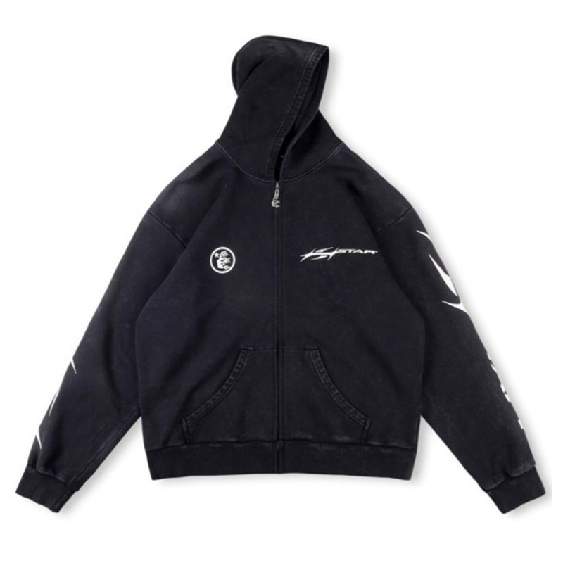 新欧潮牌Hellstar Studios Hoodie拉链洗水做旧连帽卫衣男女同款|undefined