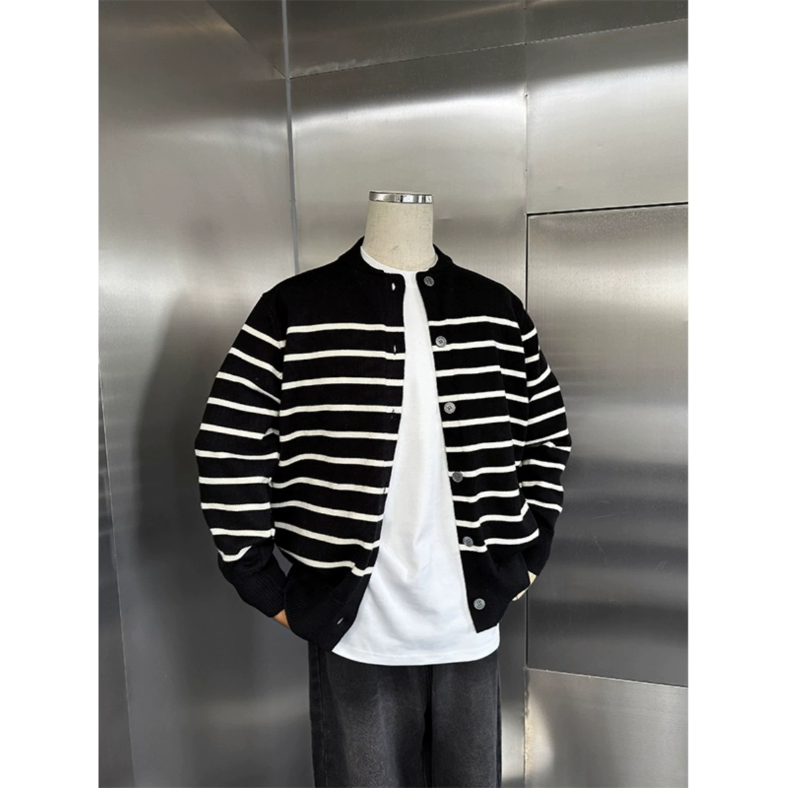 Легкий ветер мужское осеннее и зимнее пальто минималистский колледж полосатый свитер кардиган классический тренд повседневный трикотаж топ