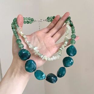 Vintage���� Green resin beads�朾Gɫ����ʯ�^�p�ӯB����