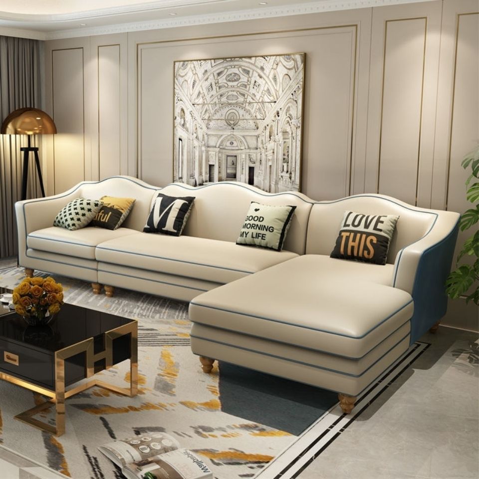 美式轻奢沙发皮艺沙发小户型后奢华时尚 港式新古典L型高档沙发