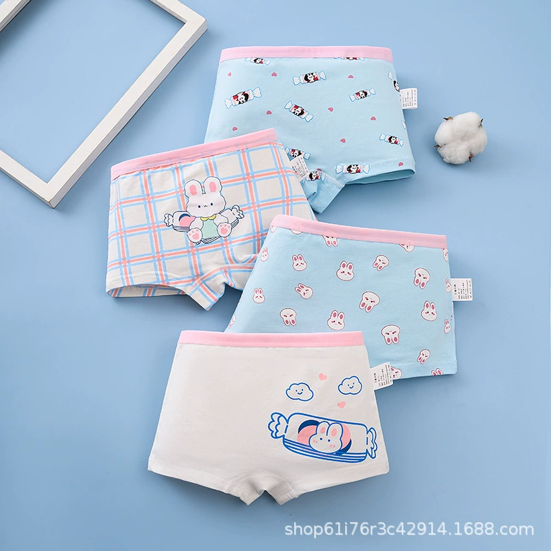 Мультфильм детские трусики хлопчатобумажные плоские углы мультяшный кролик четырехугольные трусики для девочек
