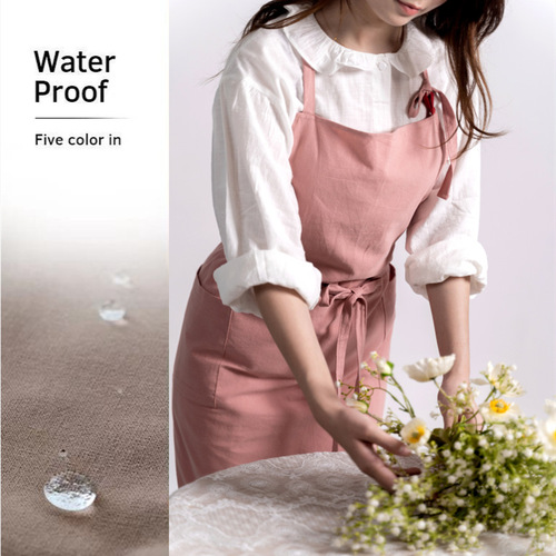 Cross-border ins cotton and linen water-repellent apron large size hip-covering blouse art floral bib for men and women with printable LOGO