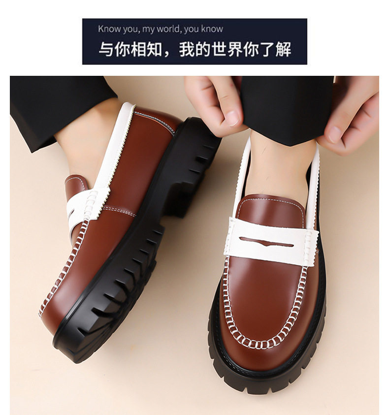 Giày da nam tăng chiều cao mũi vuông, kiểu Hàn Quốc, đế cao su, mang kiểu lười — màu nâu, đen chi tiết 15