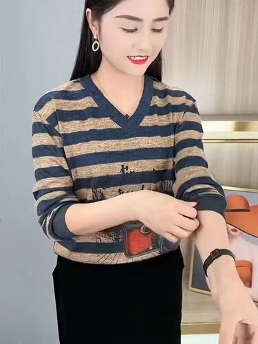 Autumn and Winter Women's Mother Fashion Versatile Long Sleeve Collar Base Shirt Stylish Hides Fat Slimming Top