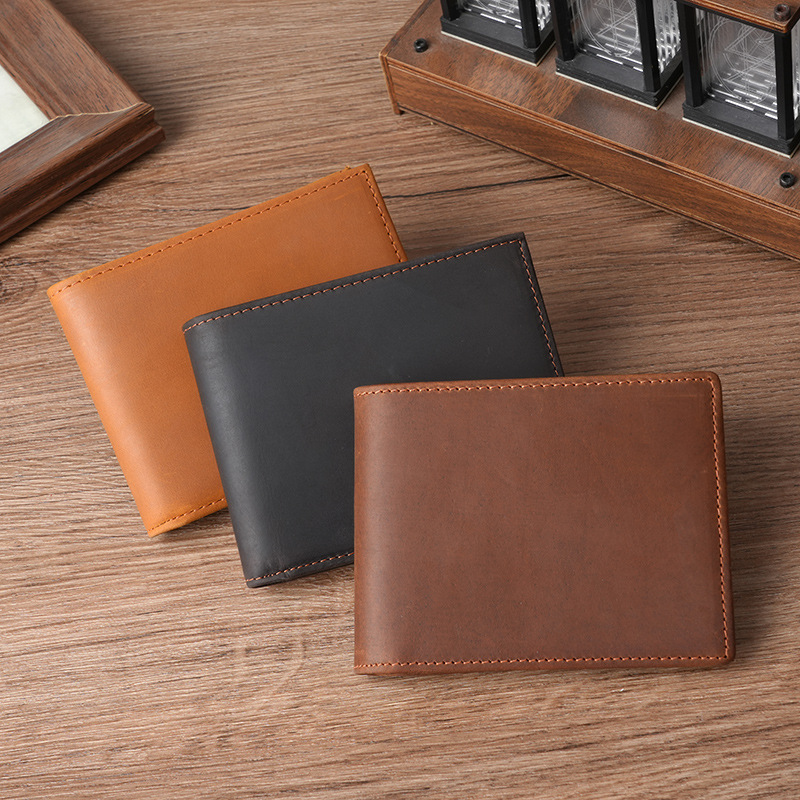 New Style Genuine Leather Men's Wallet, Short Wallet Made of Top-Layer Cowhide with Multiple Card Slots, 80% off Crazy Horse Leather Wallet for Men and Women Wholesale