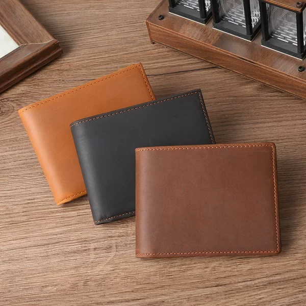 New Style Genuine Leather Men's Wallet, Short Wallet Made of Top-Layer Cowhide with Multiple Card Slots, 80% off Crazy Horse Leather Wallet for Men and Women Wholesale