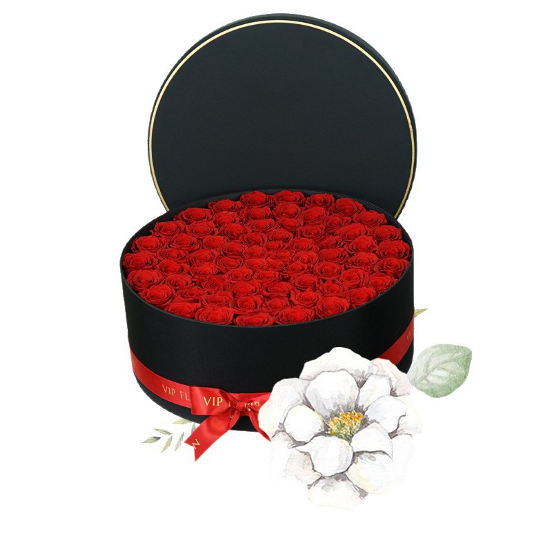 Flor inmortal rosa redonda con tapa grande abrazo caja de regalo de barril Amazon venta caliente flor inmortal decoración de alta calidad