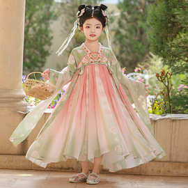 汉服女童春季2025新款中国风唐装儿童古风古装连衣裙子唐制公主裙