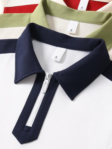 Summer New Half-Zip Colorblock Collar POLO Shirt T-Shirt Streetwear College Style Loose Casual Unisex Short Sleeve