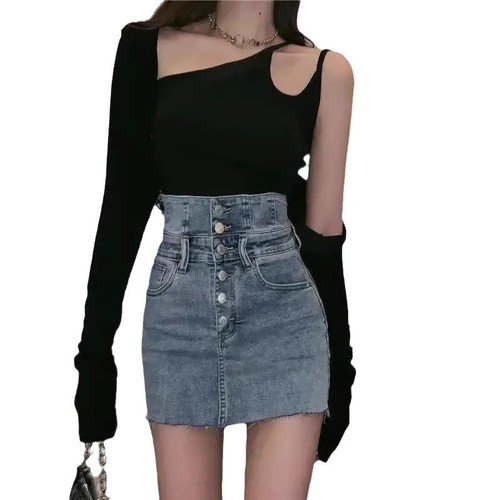 Lady's A-line mini skirt denim 2025 spring and autumn small design sense slimming bustle skirt trendy short skirt