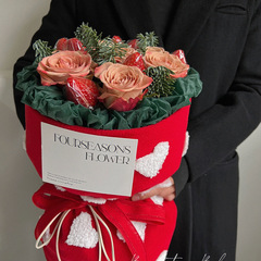 Holiday New 3D Heart Shaped Little Perfume Style Fabric Doll Bouquet Strawberry Cherry Fruit Chestnut Bouquet Fabric Wholesale