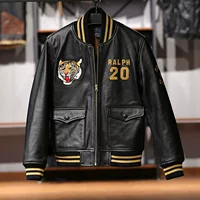 Baseball uniform, leather jacket, genuine leather, with embroidery