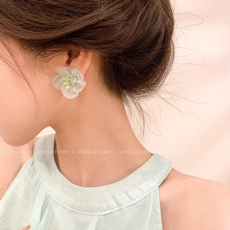 Blue and white heart earrings