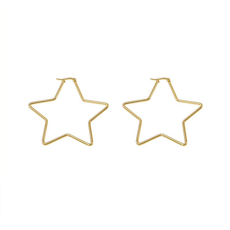 Pendientes de acero inoxidable exagerados geométricos europeos y americanos transfronterizos Pendientes de estrella de cinco puntas simples y versátiles de acero de titanio chapado en oro
