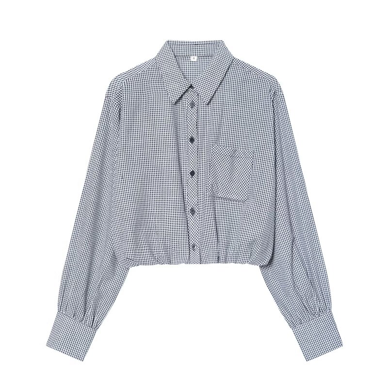 Cross-Border European and American Clothing Aliexpress Popular Fashion Casual Small Plaid Balloon Shirt Cross-Border European and American Clothing Aliexpress Popular Fashion Casual Small Plaid Balloon Shirt