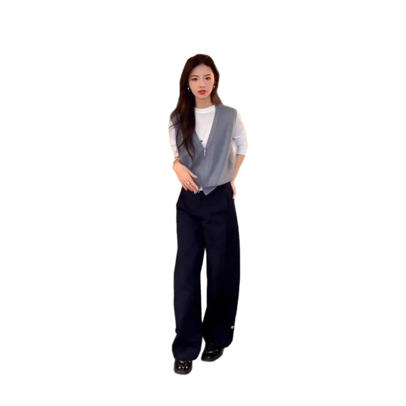时尚气质百搭套装女2025年秋季新款宽松t恤坎肩马甲阔腿裤三件套|undefined