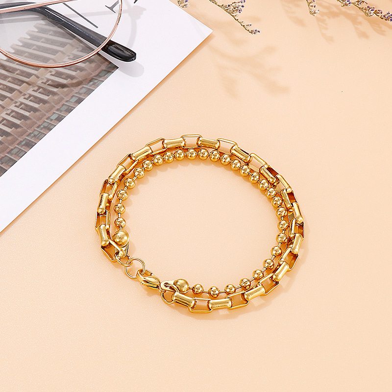 Beaded Chain Chain Type PVD Coated 18K Gold Plated Geometric Titanium Steel Simple Style Waterproof Non Tarnish 304 Stainless Steel Bracelets