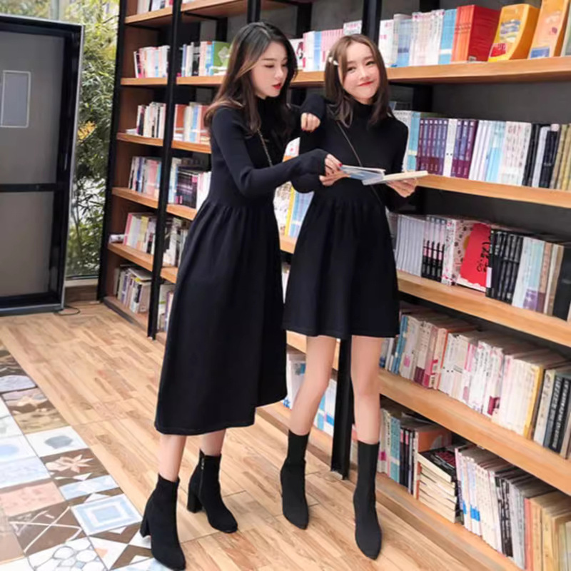 2025 New Style with Coat, Mid-Length Sweater, Little Black Skirt with Black Bottoming Knitted Dress for Autumn and Winter Women