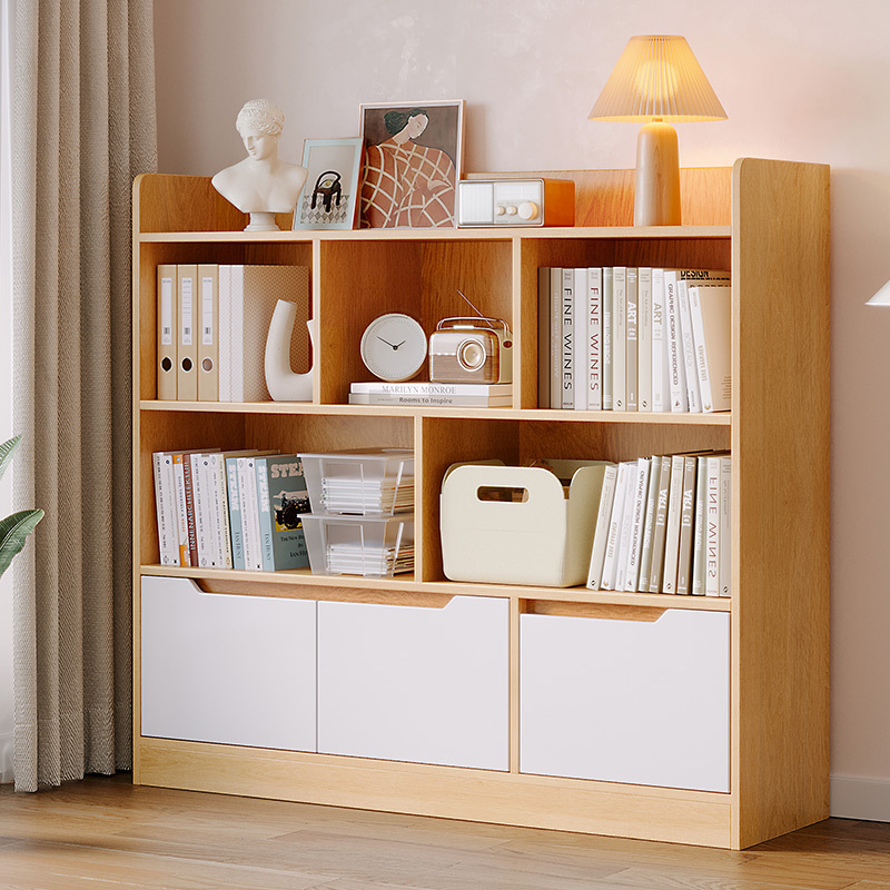 家用落地書架靠牆多層帶櫃門儲物展示格子架客廳置物架組合書櫃