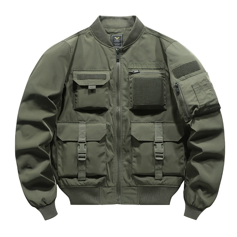 Куртка-бомбер, мужской американский бейсбольный костюм в стиле ретро, рабочая куртка с несколькими карманами, функциональная куртка, топ с тремя защитой