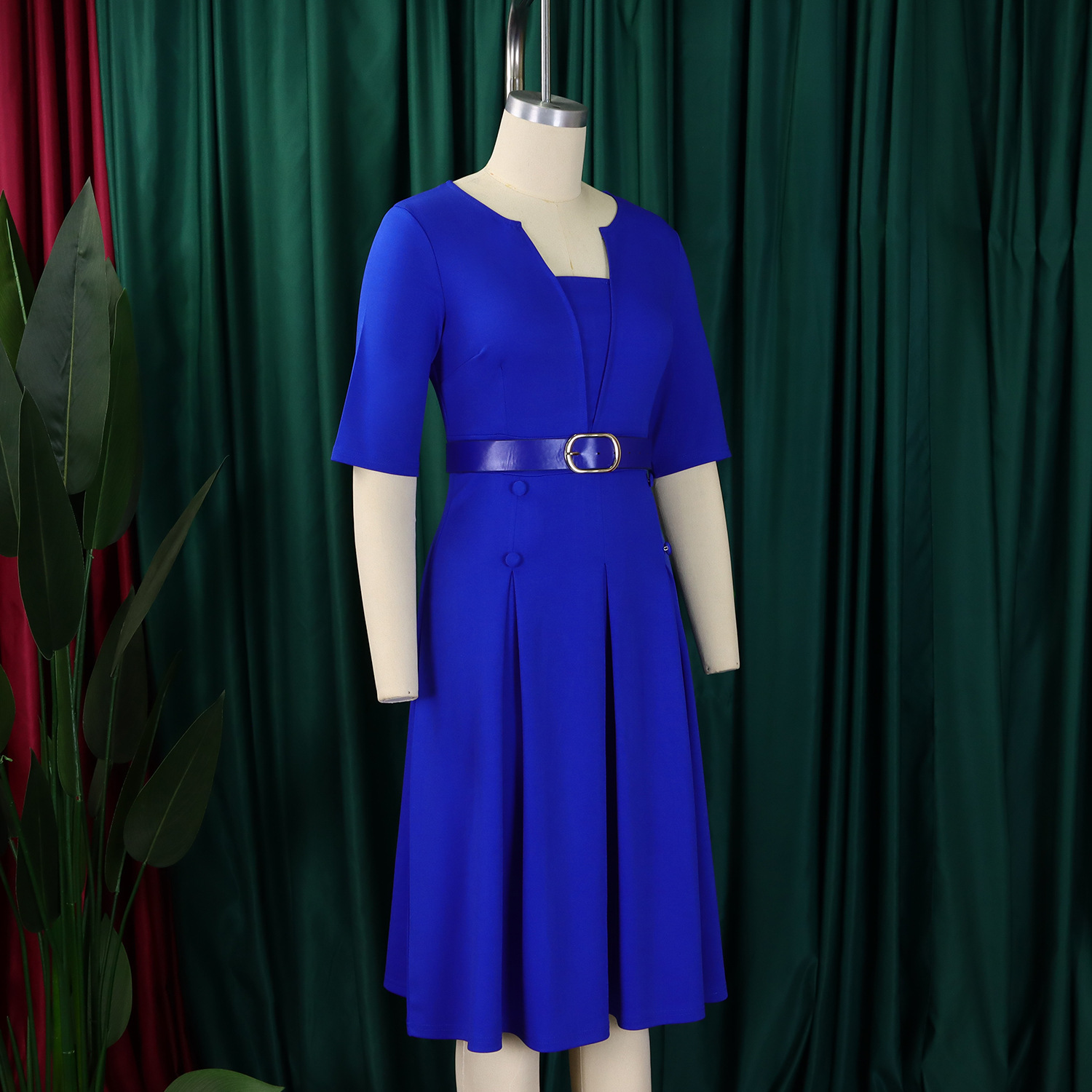 Wholesale Women's Elegant Style Temperament Commuter Belt Solid Color Daily Round Neck Pullovers Half Sleeve A- Line Skirt display picture 25