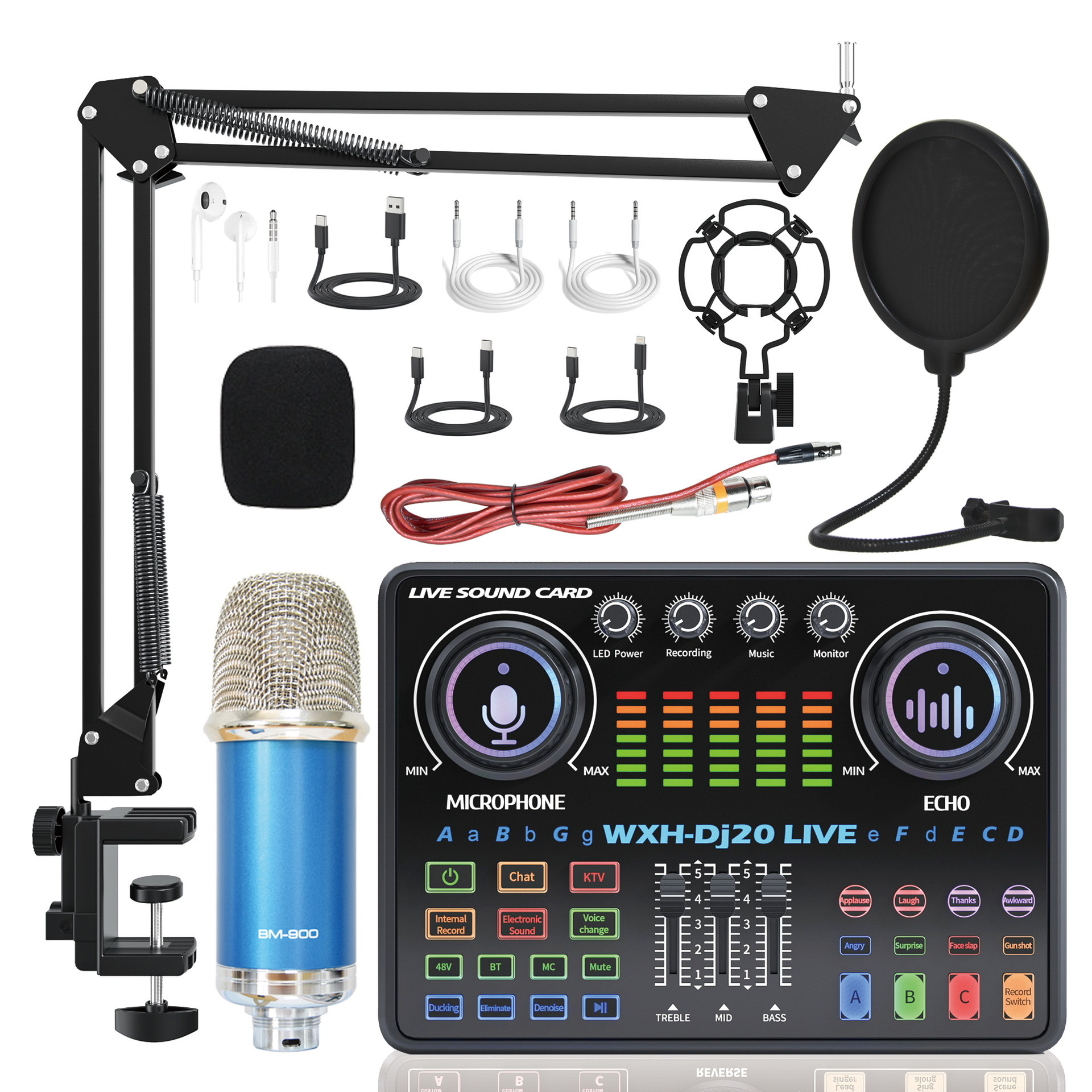 Portable Dj20 Mixer Sound Card with 48V Microphone for Studio Live Sound Card Live Broadcast Equipment