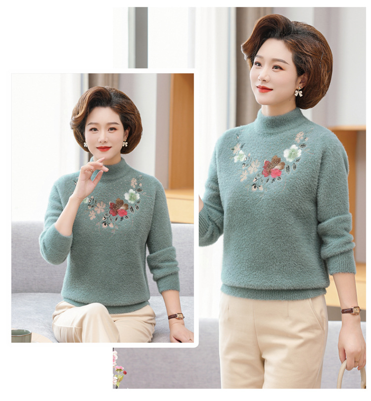 E5953 750K ÁO LEN NỮ TAIRYA MÙA XUÂN THU ĐÔNG TRUNG NIÊN THÊU HỌA TIẾT HOA DÀY ẤM THỜI TRANG NỮ G02 SẢN PHẨM MỚI