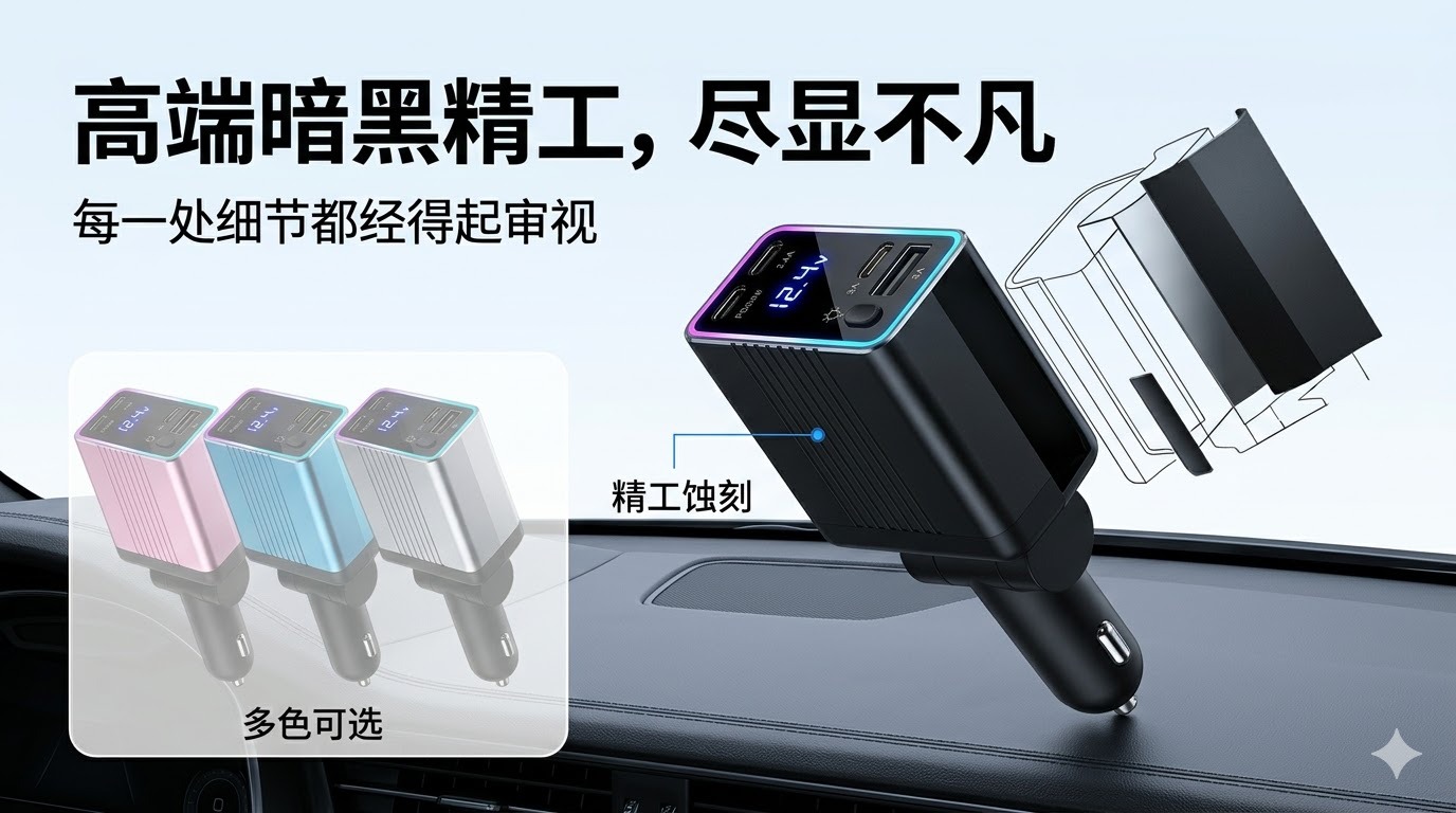Cross-Border 2026 New Universal Gan Gallium Nitride Car Charger 120W Super Flash Charging Dual Type-C Cigarette Lighter