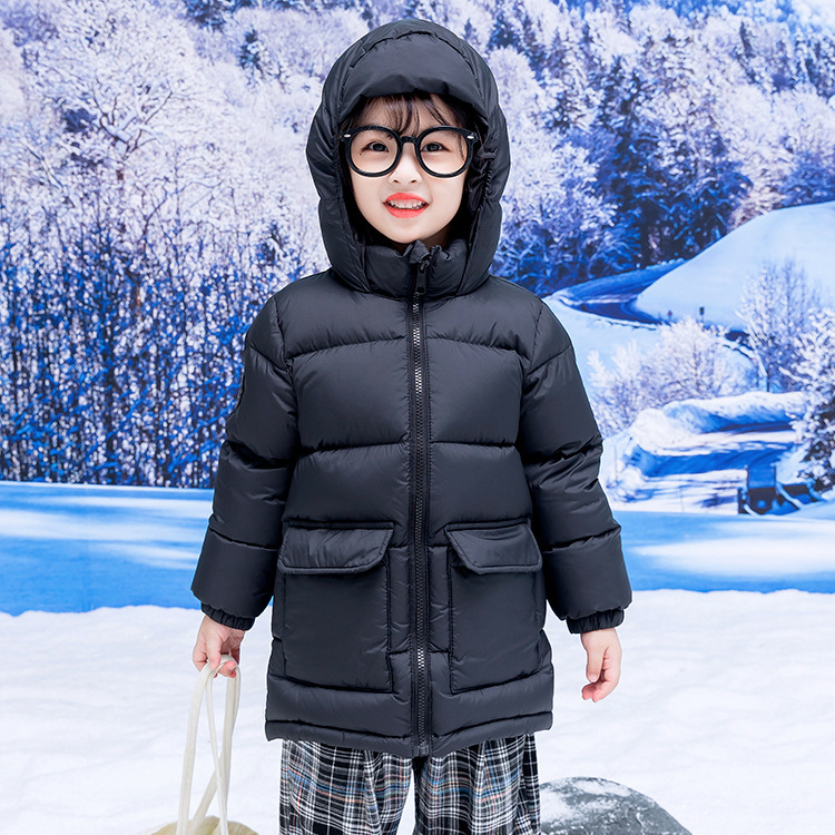 Children's Down Jacket Thickened Mid-length Hooded Jacket For Boys And Girls,Medium And Large Children's White Duck Down Winter Hooded Jacket