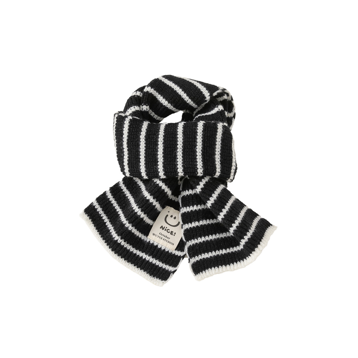 Niños bufandas rayas coreanas personalidades sonrientes etiquetas para niños niñas bebés calentamiento de lana de punto collar
