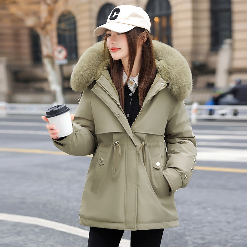 2025 nuevo abrigo de invierno para mujeres, chaqueta de algodón de cuello grande coreano, chaqueta de algodón de cintura corta para estudiantes