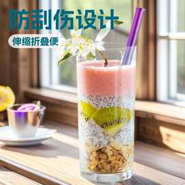 可重复使用吸管防刮伤不锈钢吸管奶茶饮料伸缩折叠组合金属吸管