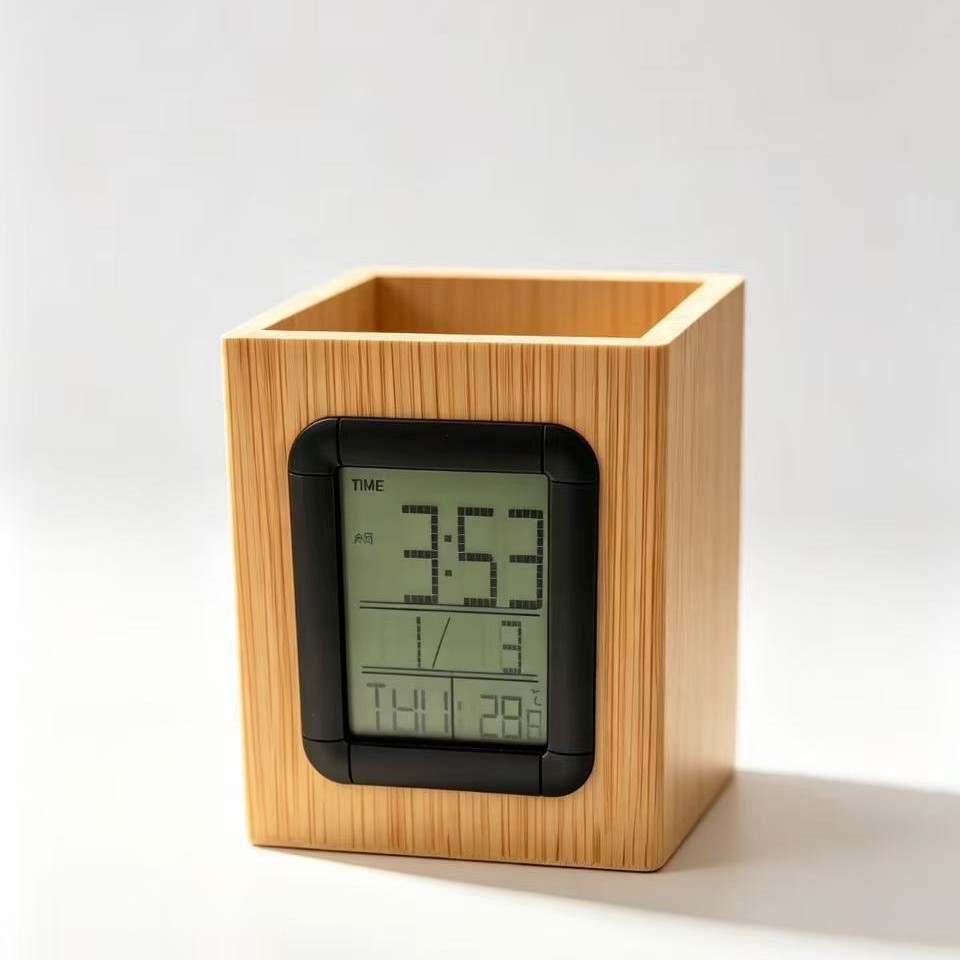Todo bambú y madera lápiz reloj multifuncional temperatura y humedad despertador adornos en vivo comercio exterior suministro transfronterizo regalos al por mayor image 7