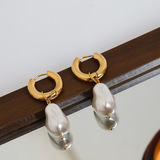 Ретро длинные серьги из жемчуга из нержавеющей стали, популярно в интернете, не выцветает