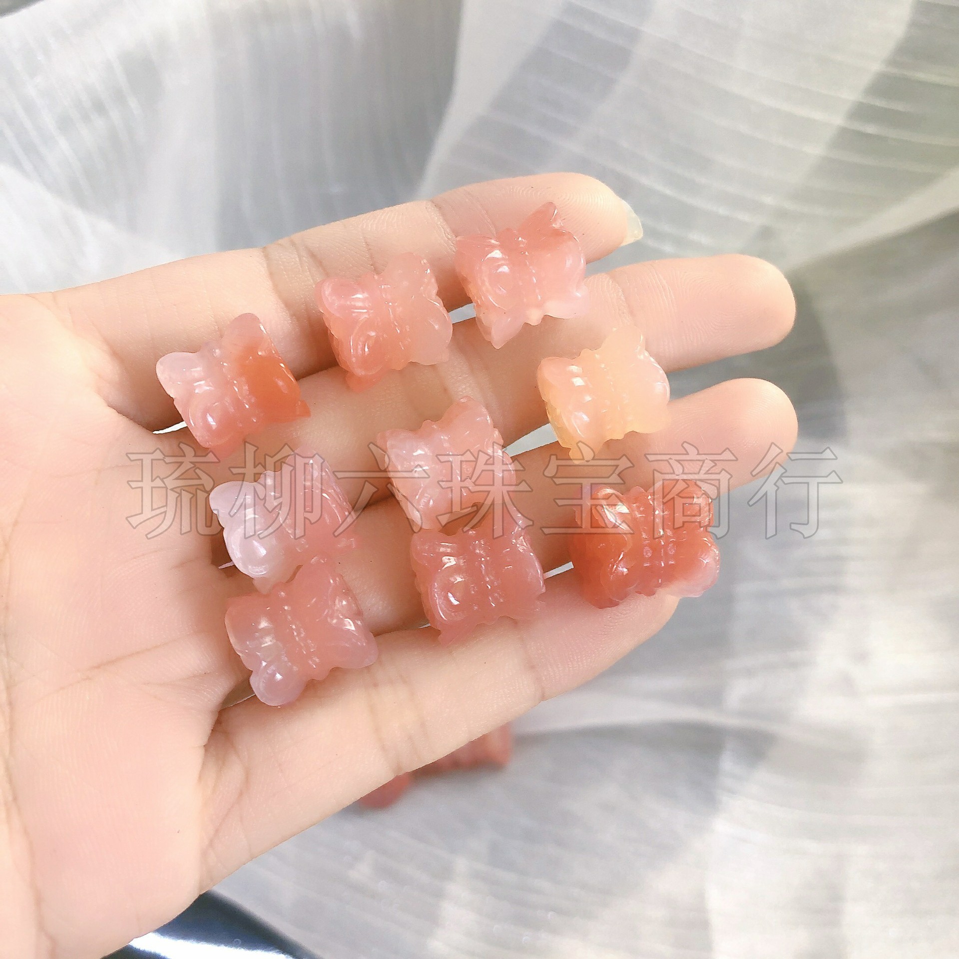 天然盐源玛瑙并蒂莲吊坠小提溜手工diy饰品配饰水晶吊坠雕刻件