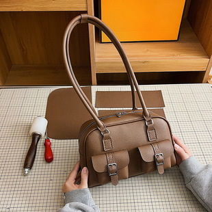 Bowling Bag Boston Underarm Bag Large Capacity DIY Handmade Woven Bag Homemade Material Hand-stitched Shoulder Bag