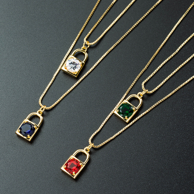 European and American creative personality zircon lock pendant copper necklace
