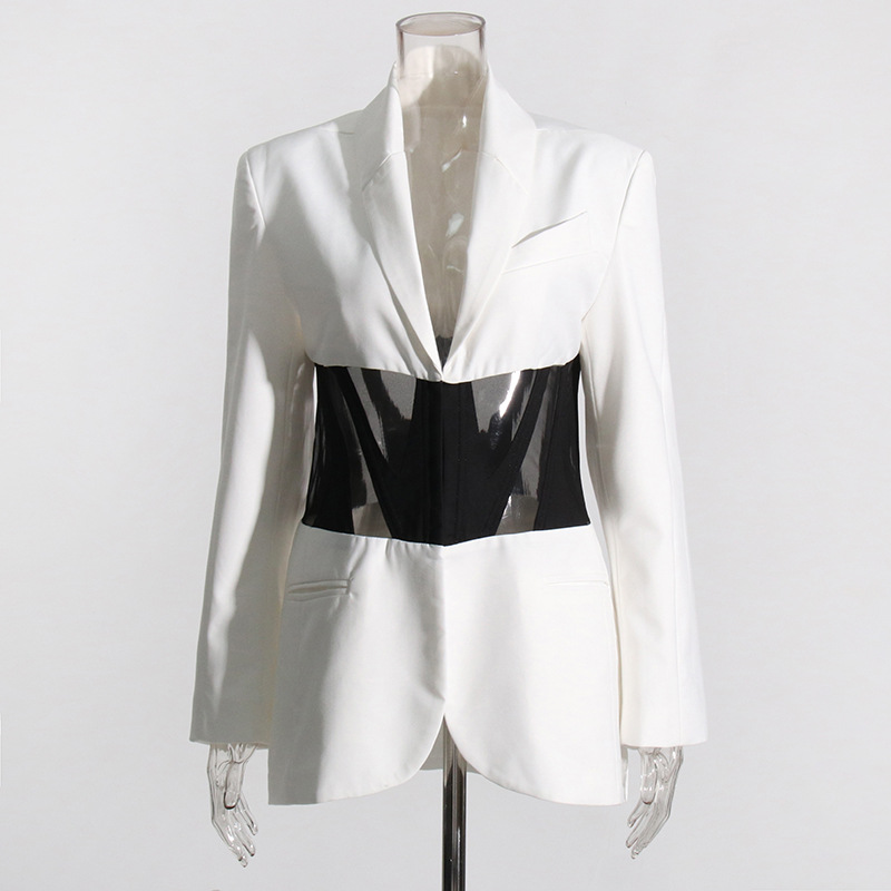 Blazer con Corsé y Tulle para Mujer de Poliéster Manga Larga Transparente para Otoño