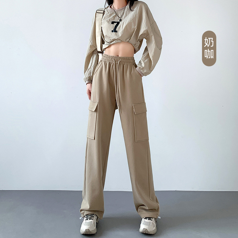 美式复古工装卫裤女2025秋季新款高腰宽松阔腿裤多口袋休闲运动裤|undefined