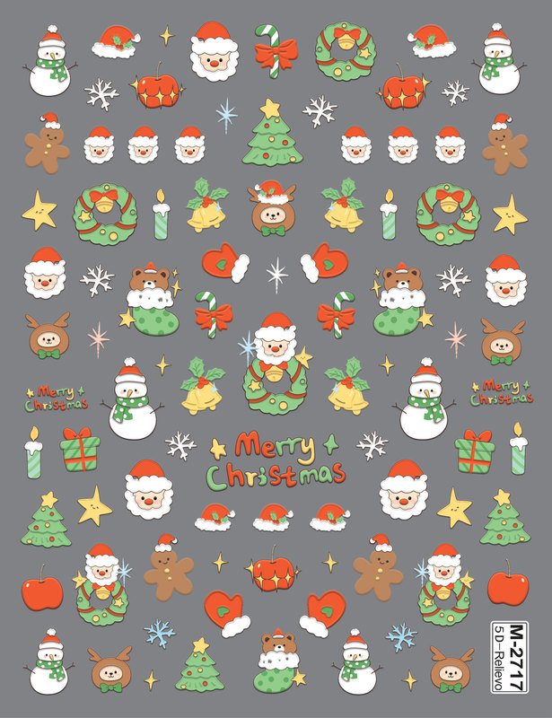 最新のクリスマスレリーフシリーズ爪貼り5D立体レリーフサンタクロースクリスマスツリークリスマス動物ネイルアート|undefined