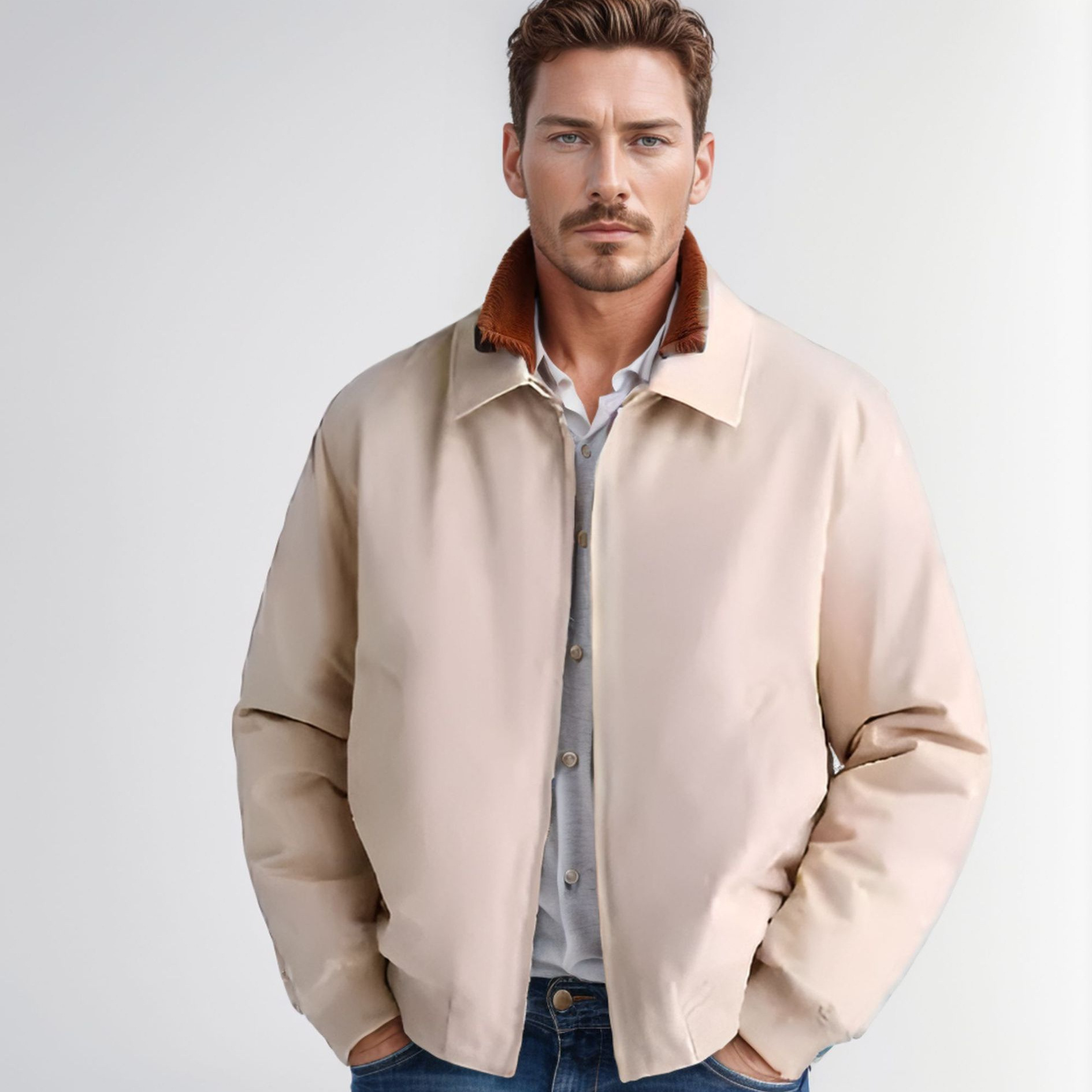 New 2024 Spring and Autumn Simple Commuter Men's Zipper Collar Jacket_voghion.com