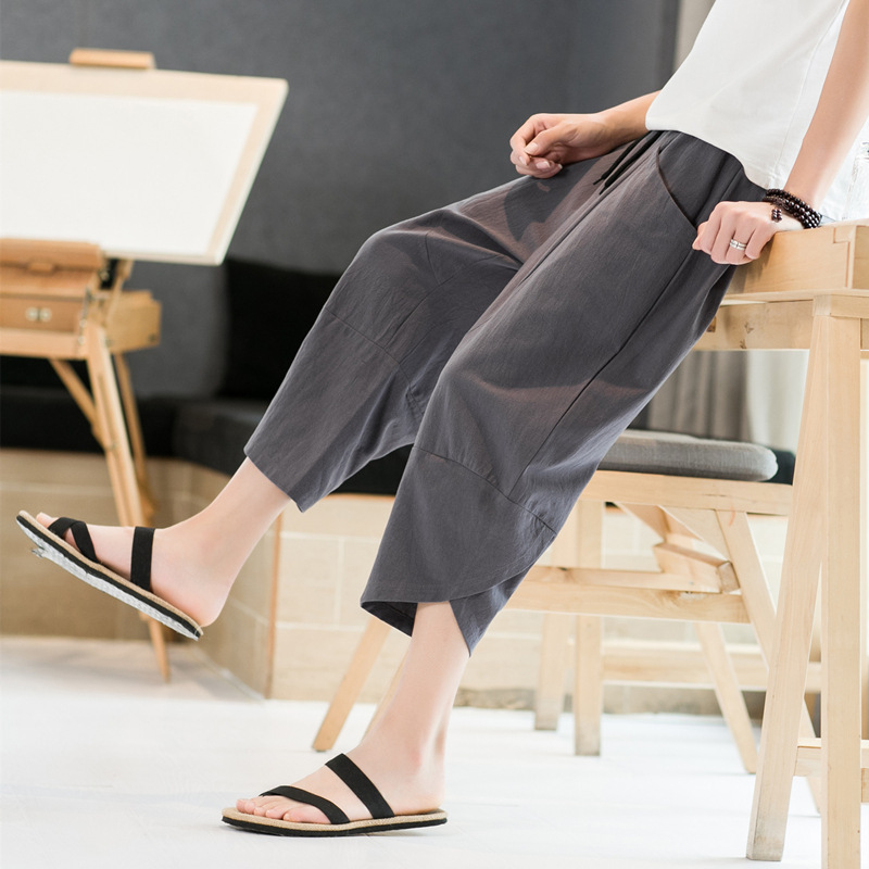 Cotton and Linen Men's Summer Loose Straight Linen Pants All-match Eight-point Casual Pants Summer Men's Outer-wear Capri Pants