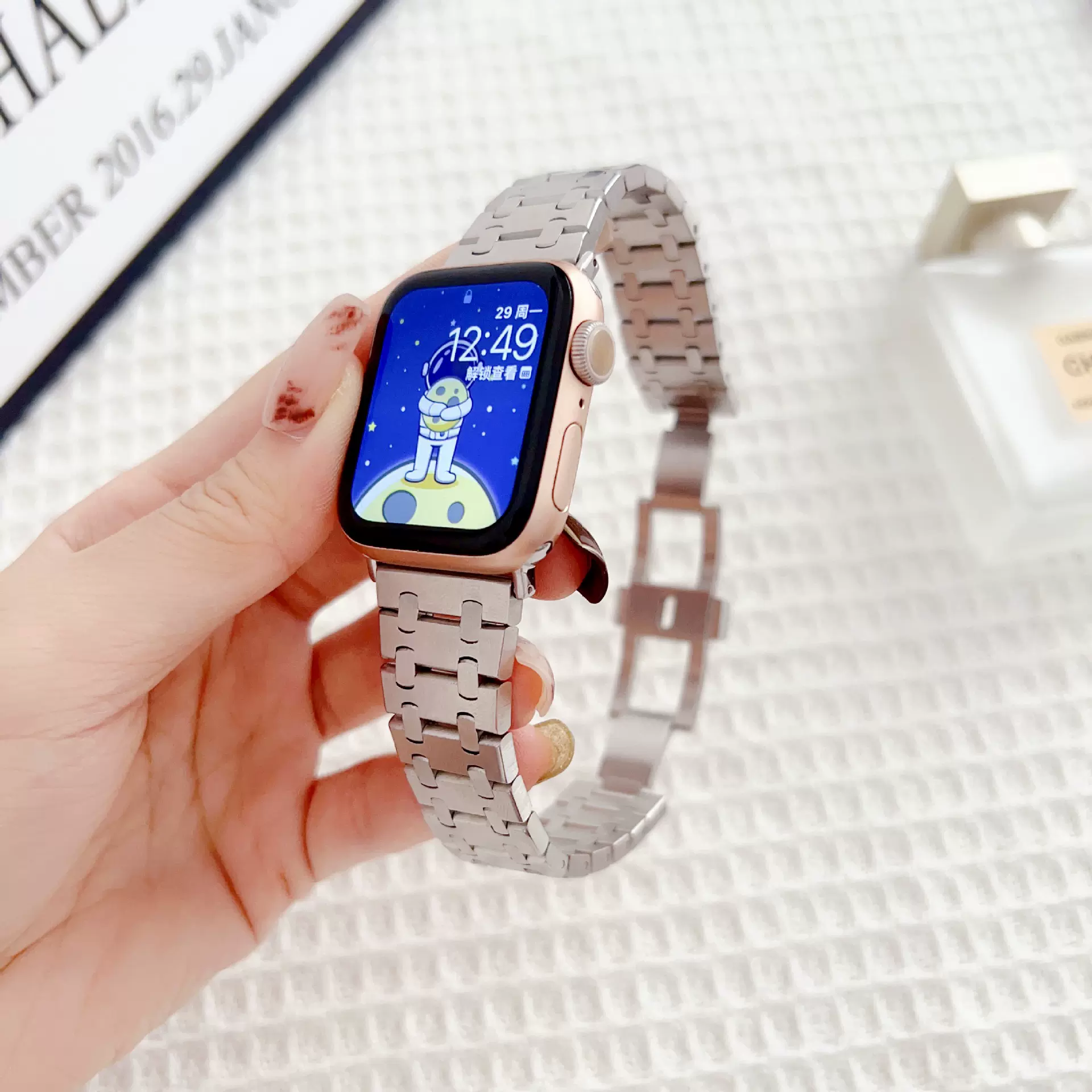 apple小香风表帶适用iwatch通用表带苹果手表watchs8ultra不锈钢