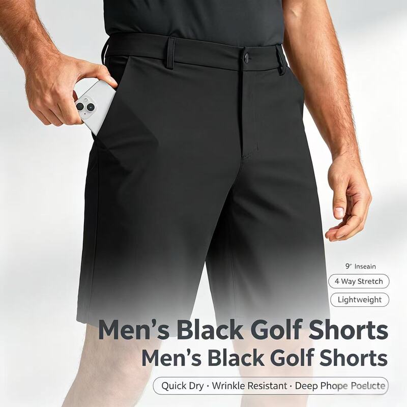 Cross-border men's golf casual shorts, lightweight, wrinkle-resistant, and no-iron, with a hidden phone pocket, men's athletic mid-length shorts Cross-border men's golf casual shorts, lightweight, wrinkle-resistant, and no-iron, with a hidden phone pocket, men's athletic mid-length shorts