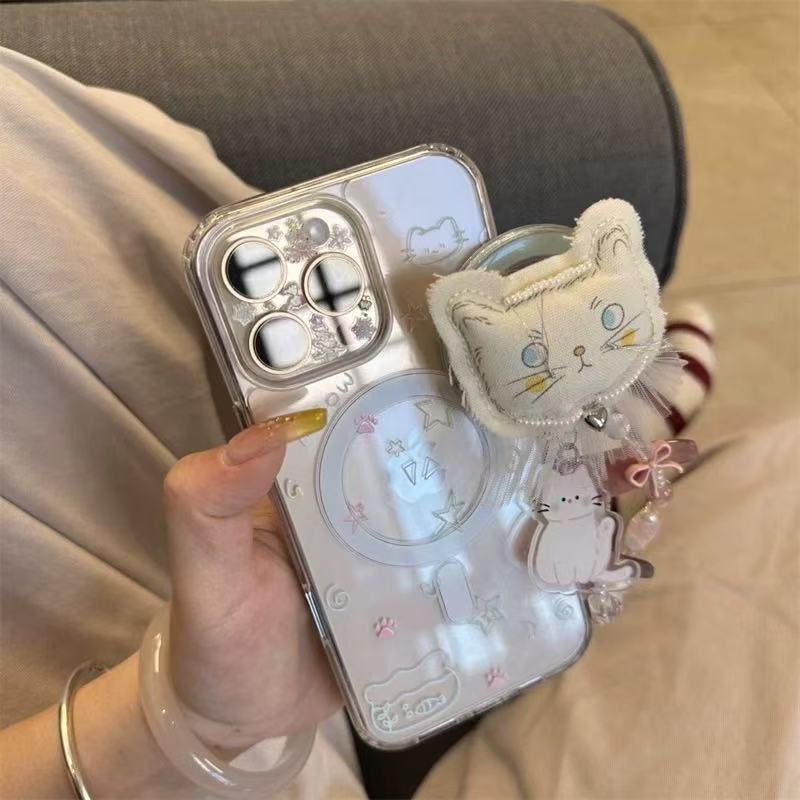 Lindo soporte de gato títere de succión magnética para iPhone 15 Apple 16ProMax funda para teléfono móvil 14 chica 13 nuevo