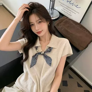 法式老钱风气质丝巾针织短袖Polo衫t恤女夏季高级感气质百搭上衣
