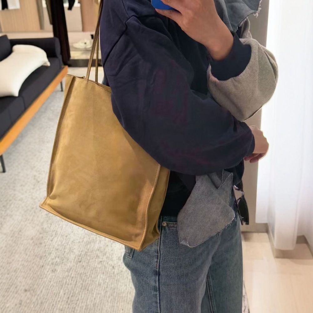 The Ro 2025 New Suede-Texture Cowhide Bag Luxury Niche Fashion Simple Women's Handheld Tote Bag - Thumbnail 2