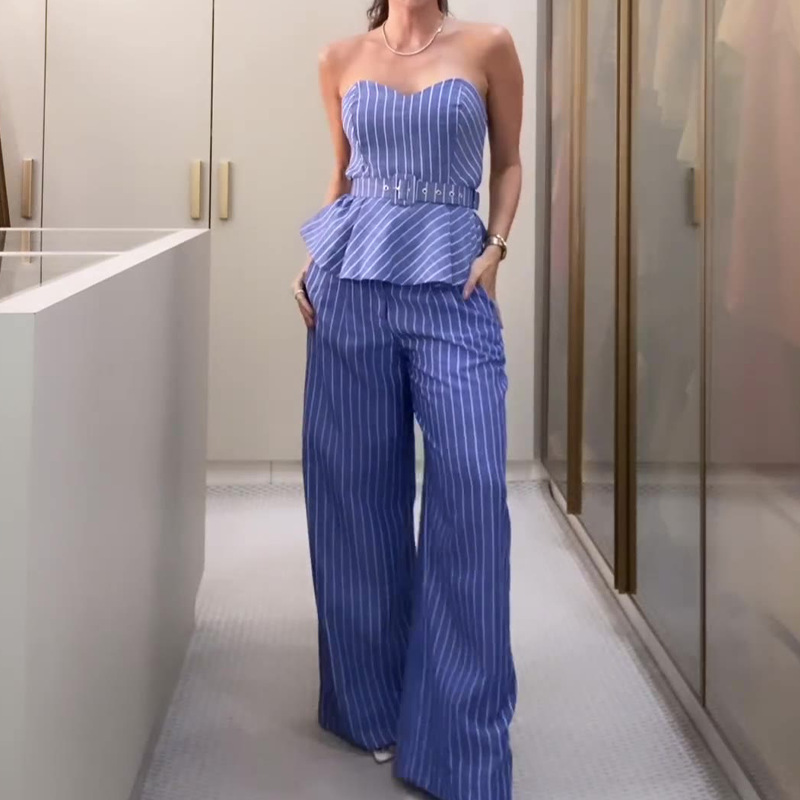 Elegant Style Daily Women's Elegant Stripe Polyester Pant Co-ord Set Pants Sets