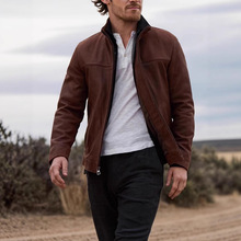 速卖通独立站亚马逊2025新款男士皮革夹克拉链柔软男士皮夹克外套